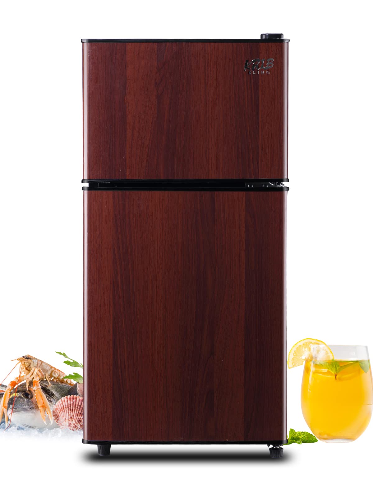 3.5 Cu.Ft Refrigerator 2 Door 7 Level Adjustable Thermostat Control Top-Freezer Refrigerator Lock Fresh Energy Saving Wood (KB03-FLS-80-WOOD)