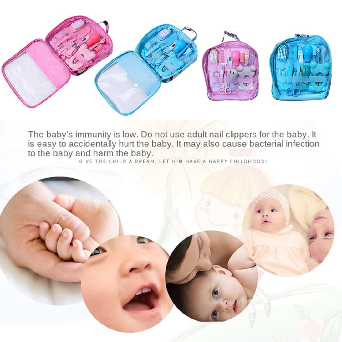 Baby Healthcare and Grooming Kit Baby Nasal Aspirator Nail Clipper Hairbrush Set Newborn Daily Cleaning Care Kit 13 PCS/Set, B, Blue, Nursery Care Health and Grooming kit Style B-Blue image 8 of 8 B0D1Q671HP