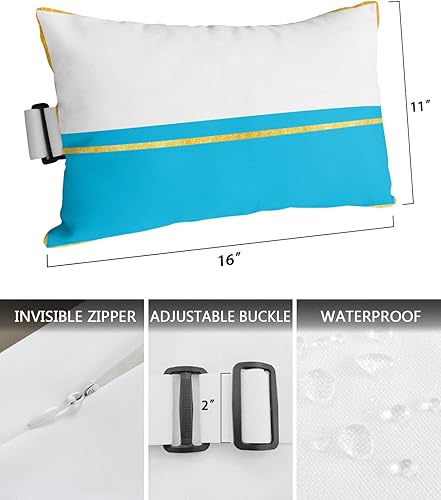 Miniatura 3 de Geometry Aqua - Almohada para silla de tumbona para exteriores, paquete de 4 fundas impermeables para reposacabezas lumbares, con inserto y banda