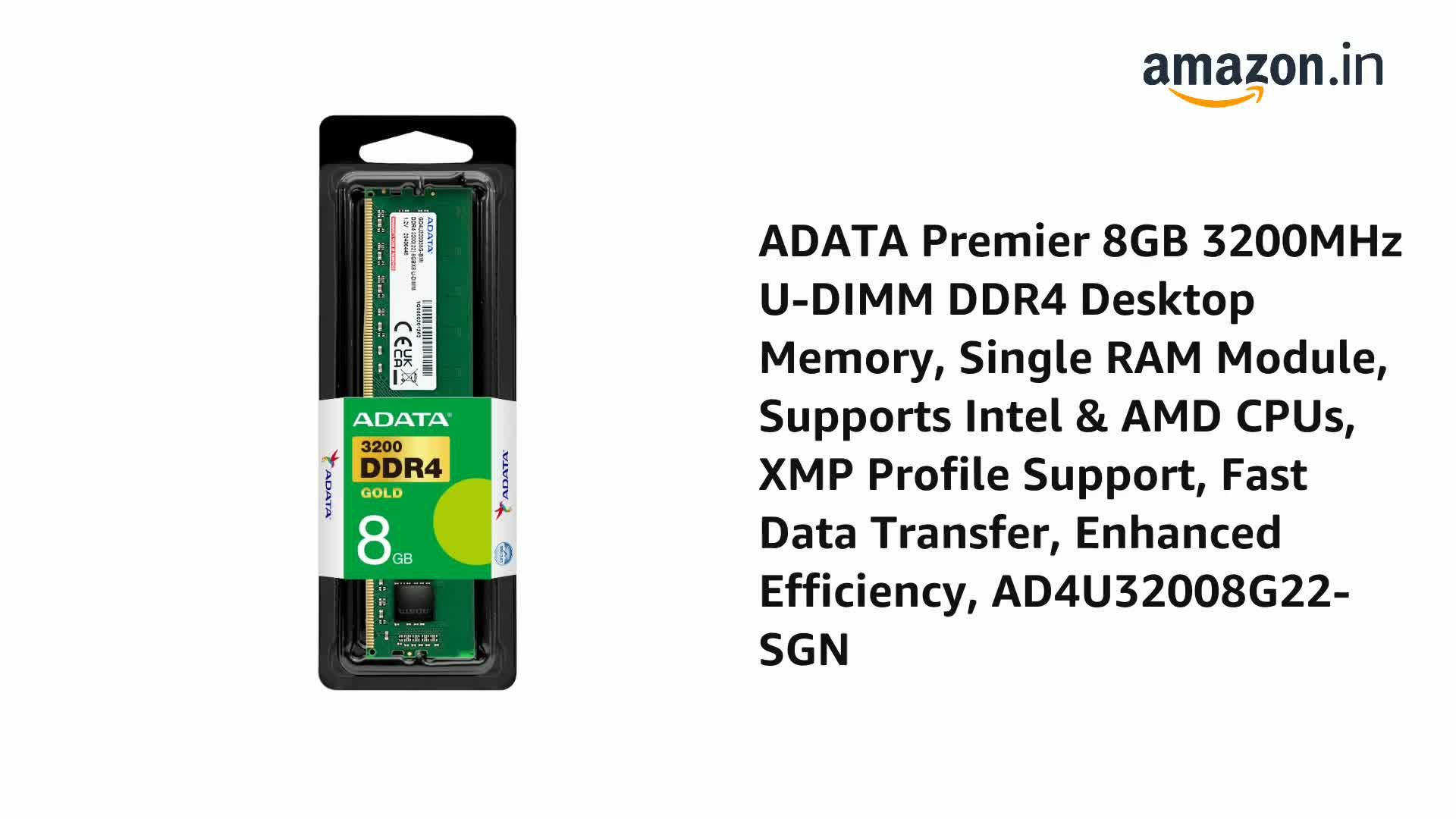 メモリー ADATA AD4U320032G22-SGN DDR4 3200 U-DIMM Amazon.in: Buy ADATA Premier 32GB 3200MHz U-DIMM DDR4