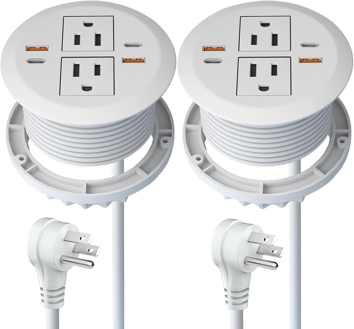 Desktop Power Grommet,Dual PD20W USB C,40W Total Output,4 USB Ports,Flush Mounted for 3-1/8" Desk Grommet Holes,Round Recessed Outlet,ETL-Certified,Flat Plug,6.4 ft,White