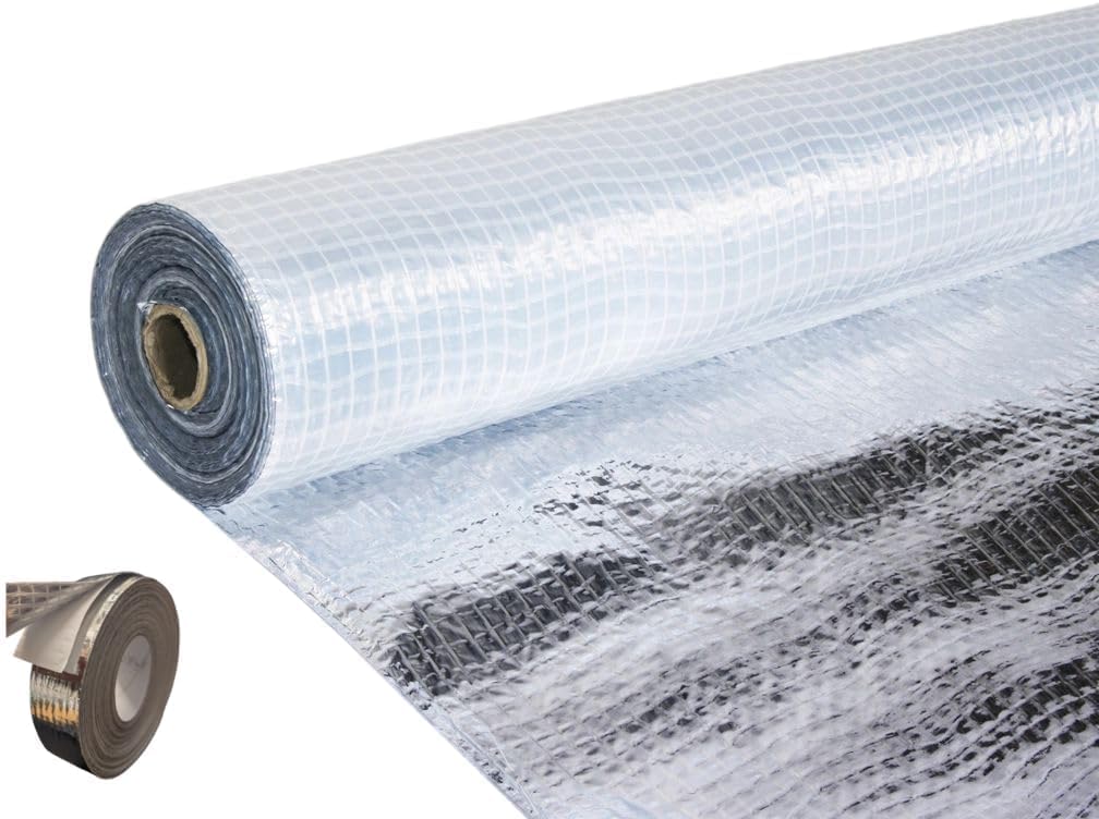 ABS PowerFoil Aluminium Foil Vapour Barrier Membrane – Reflective Insulation Roll for Roof, Wall & Floor – Moisture & Heat Resistant, CE Approved (1m X 10m Folded + 45M Tape)