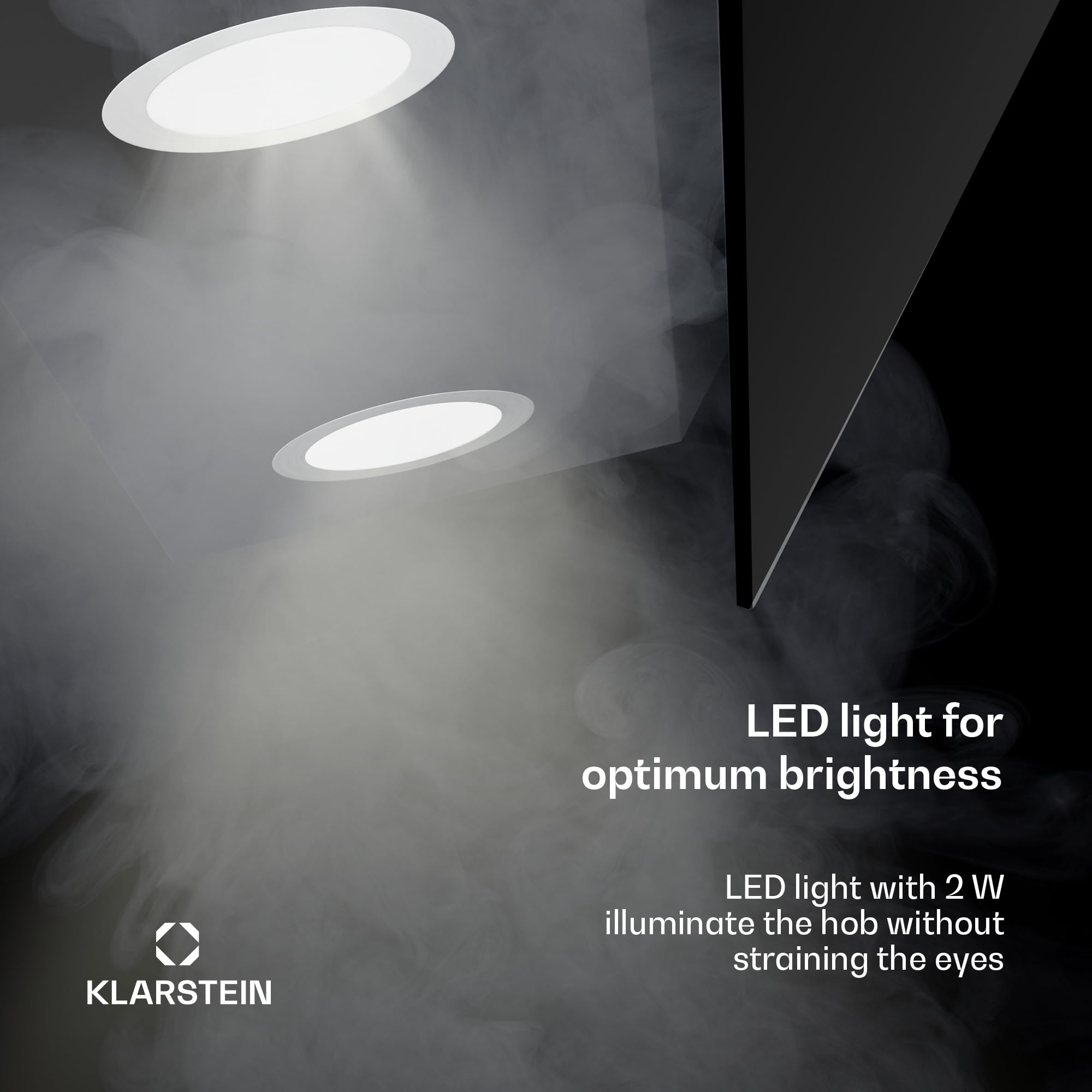 Klarstein Alina Okap kuchenny przyścienny – 60 cm, przepływ 600 m³/h, klasa energetyczna A, sterowanie dotykowe, podświetlenie LED w 9 kolorach, cichy 52 dB, czarny, tryb wyciągu i recyrkulacji