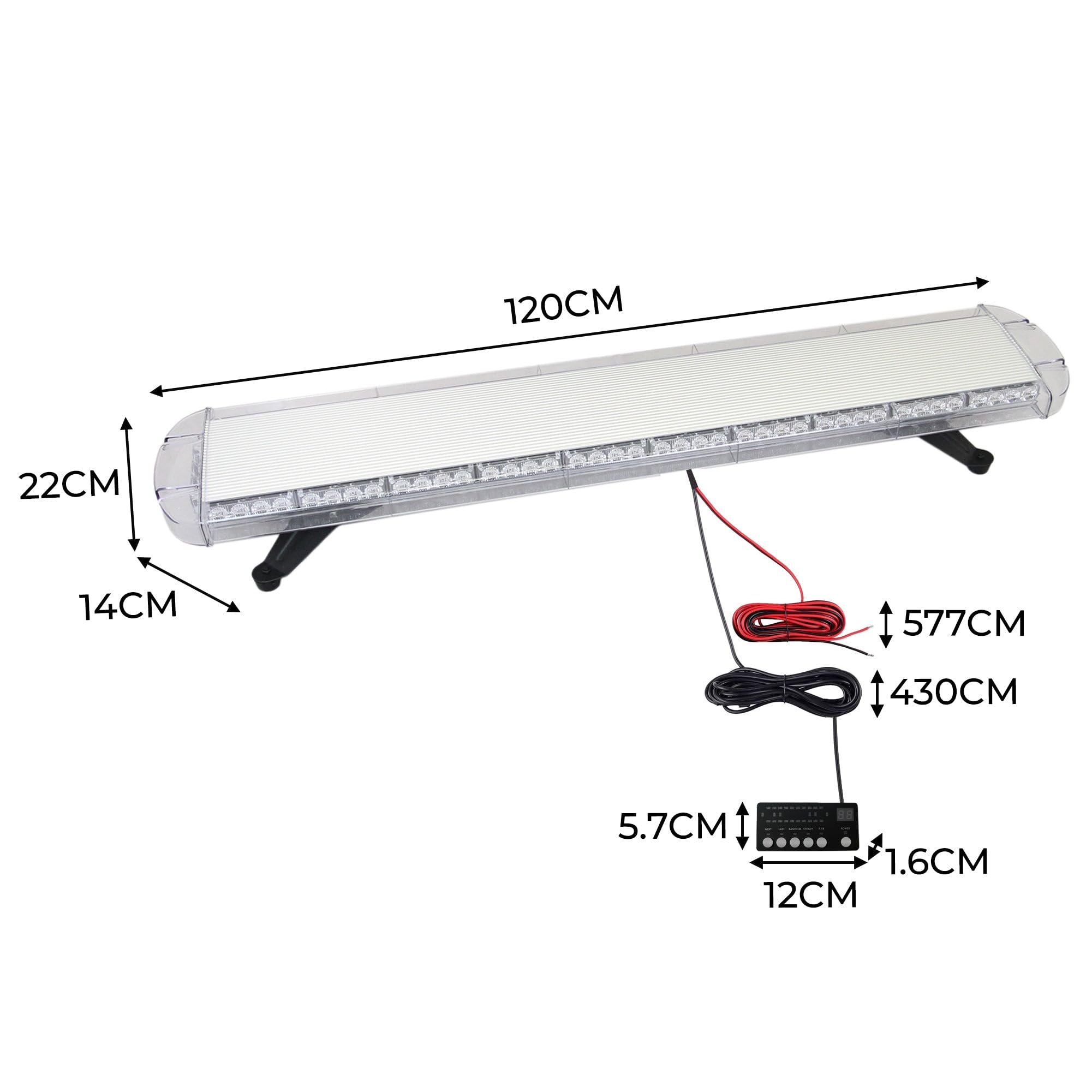 Luz Ámbar de Emergencia 120cm con Panel de Control para Vehículos | 88 LEDs Alta Intensidad | 16 Modos | Resistente al Agua | Baliza Intermitente Estroboscópica | Luz de Recuperación para Vehículos