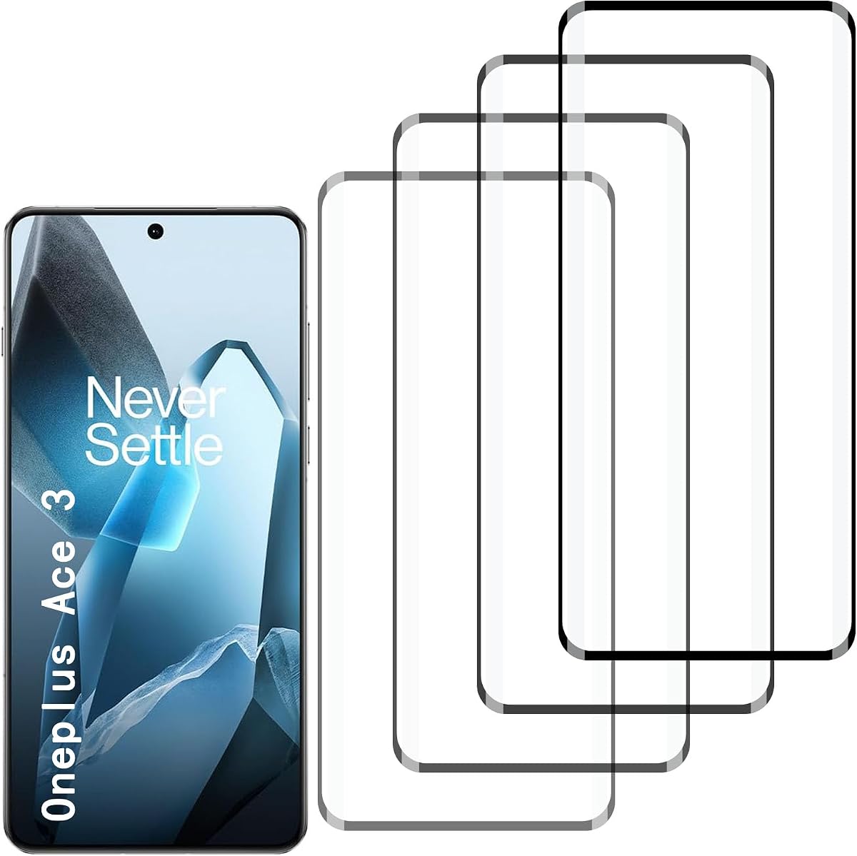 [Paquete de 4] Protector de pantalla de vidrio templado para OnePlus ACE3 | Vidrio templado, resistente a rayones, fácil instalación, sin burbujas, antihuellas