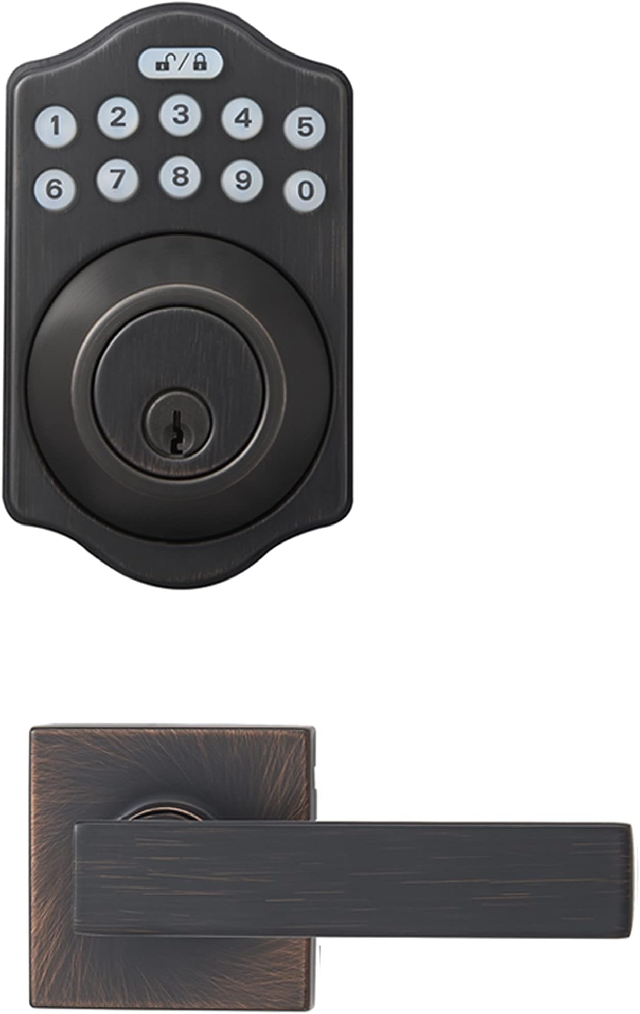 Traditional Electronic Keypad,Keyless Entry Door Lock Deadbolt with Handle Set, Key Pad Front Door with Knob, Traditional Door Locks for Front Door Handle, Oil Rubbed Bronze, 1-Pack