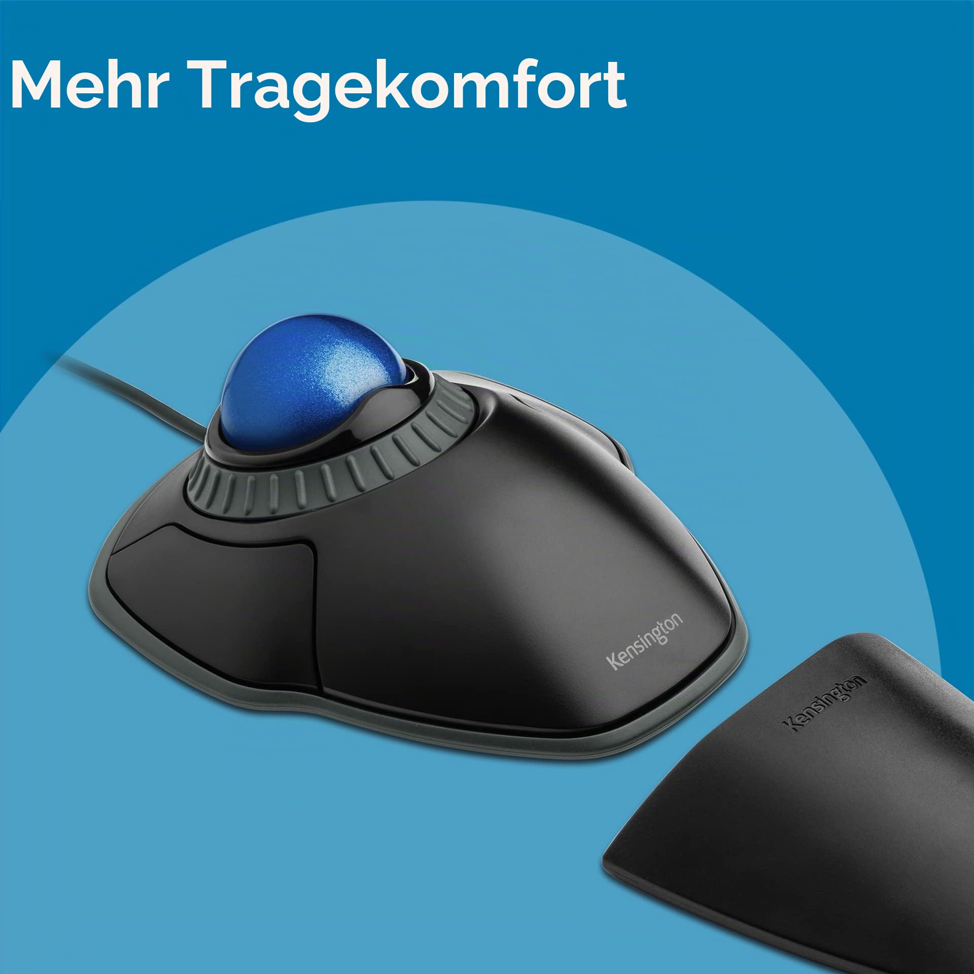 Kensington Orbit TrackBall, Kabelgebundene ergonomische TrackBall-Maus mit Scroll-Ring, 40 mm Kugel, Kompatibel mit Windows & macOS, für Rechts- und Linkshänder, Schwarz/Blau, K72337EU