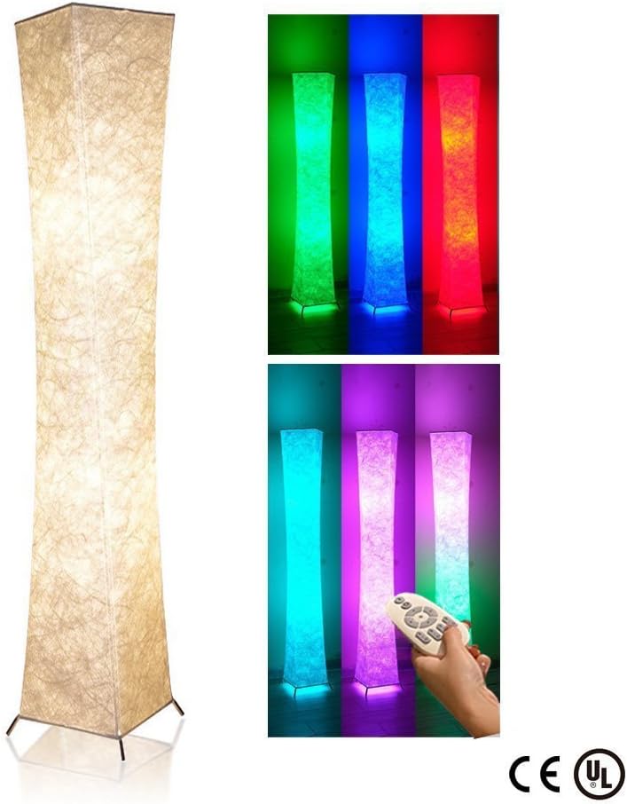 luyuan Natural Tyvek Fabric Originality Floor lamp Softlighting Home Minimalism Create Romantic Atmosphere Gift For Mother's Day (W20×H132cm+2 RGB 2.4G High RF Wireless Technology Color Changing LED Remote Control Smart Bulbs) [Energy Class A+++]