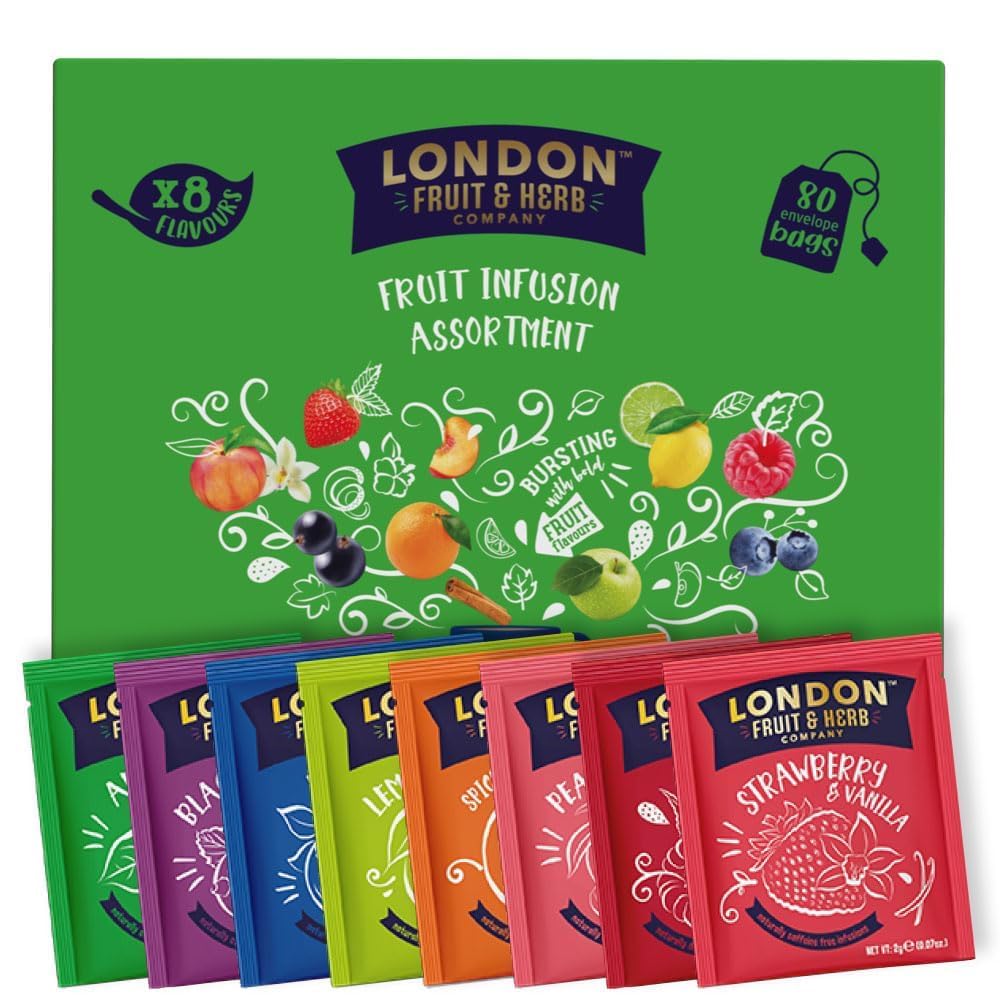 London Fruit & Herb Company Fruit Tea Selection Box and Gift Set. 80 Delicous Assorted Fruit Tea Bags, Always Naturally Caffeine-Free (8 Flavours, 80 Bags)