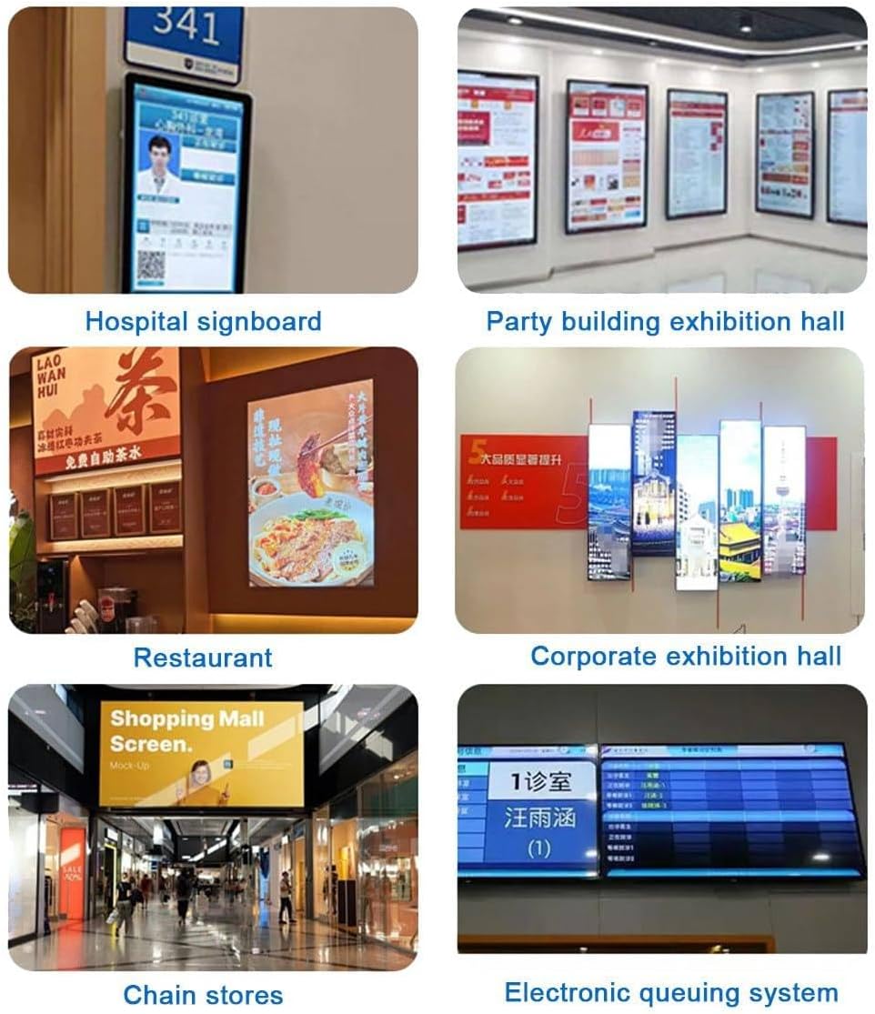 Digital Signage,LCD Monitor Advertising Screen 1920x 1080 IPS Full HD Screen Wall-Mounted Landscape/Portrait, Supports Picture and Video USB Playback 21.5in