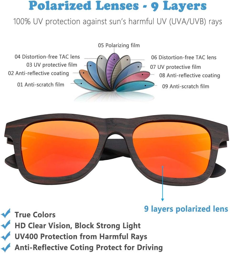 Polarized Wood Sunglasses Men, Wooden Bamboo Sunglasses for Women - Image 3