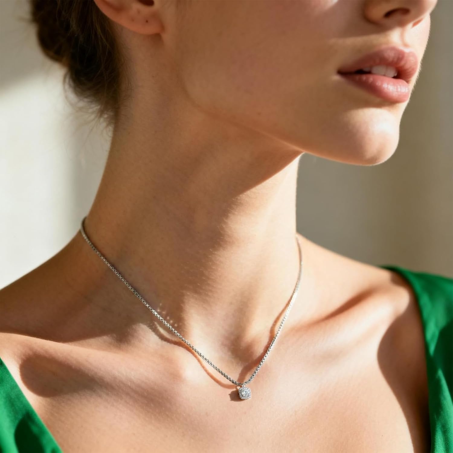 925 Sterling Silver Necklace Solitaire (8mm) Dainty Square Cubic Zircon Necklace Pendant Hypoallergenic Necklaces for Women | 18"+2" Adjustable Box Chain Gift for Her - Image 5