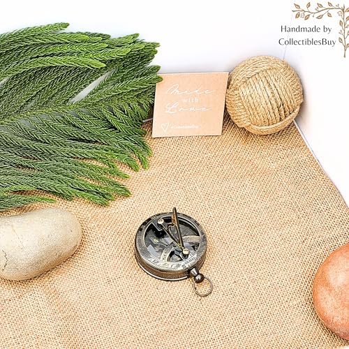 Brújula de bolsillo con reloj de sol náutico en latón antiguo miniatura 2