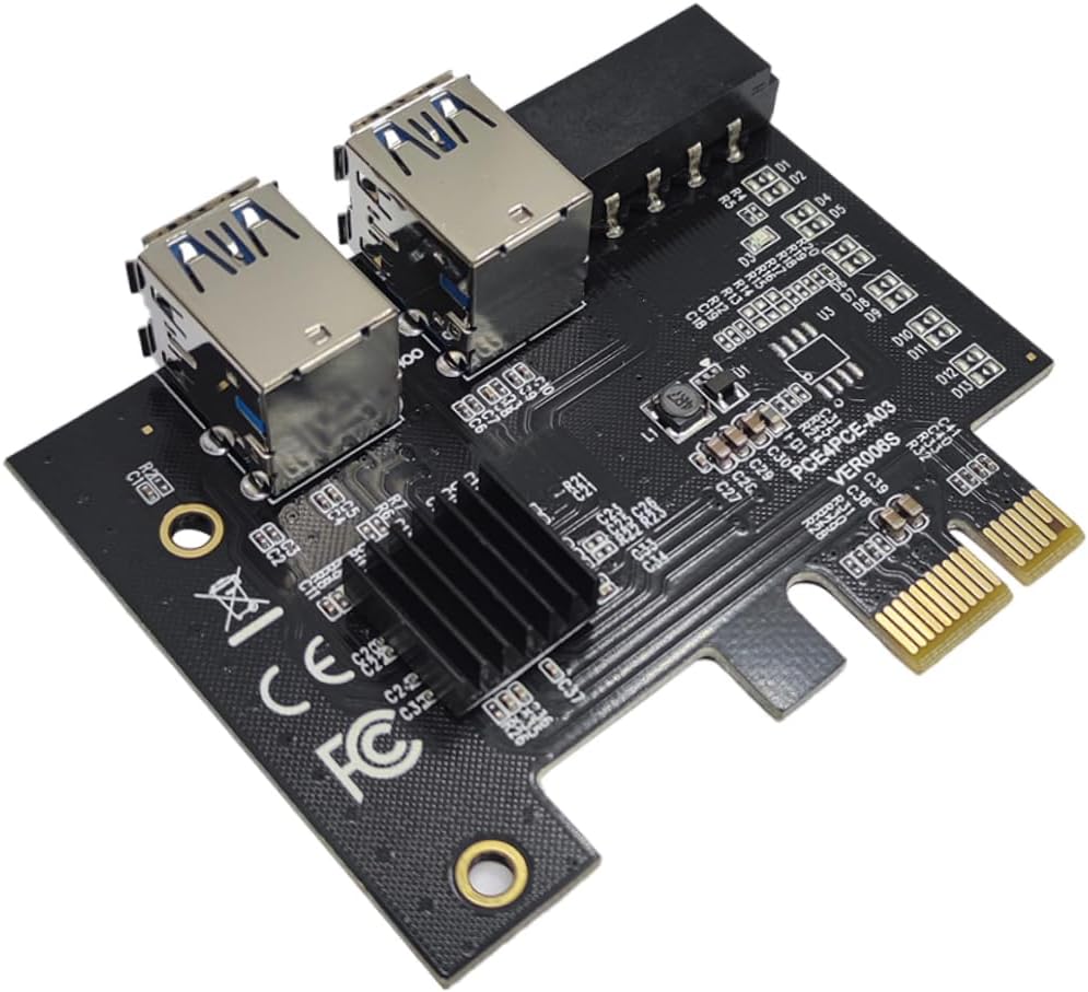 Angoily Pci Expansion Card for USB Dual to Adapter for Mining Computers Pcie to USB Adapter Easy Installation for Enhanced Connectivity