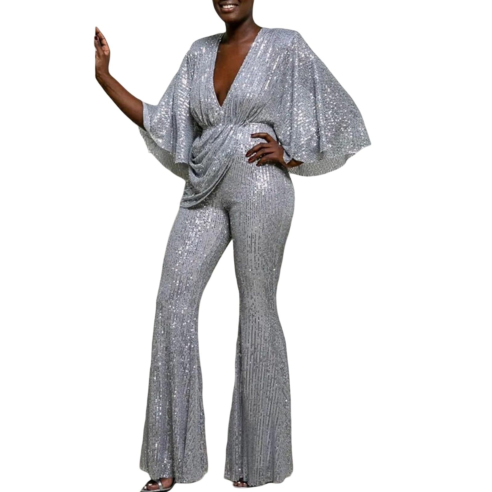 Generisch Party Jumpsuit Damen Elegant Pailletten, Damen Freizeitanzug