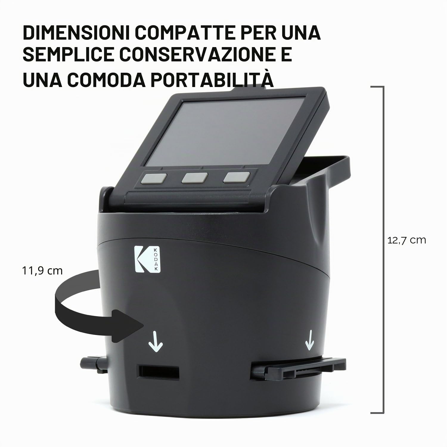 Scanner digitale KODAK SCANZA per pellicole e diapositive - Converte pellicole e negativi da 35mm, 126, 110, Super 8 & 8mm in immagini JPEG - schermo LCD da 3.5" inclinabile