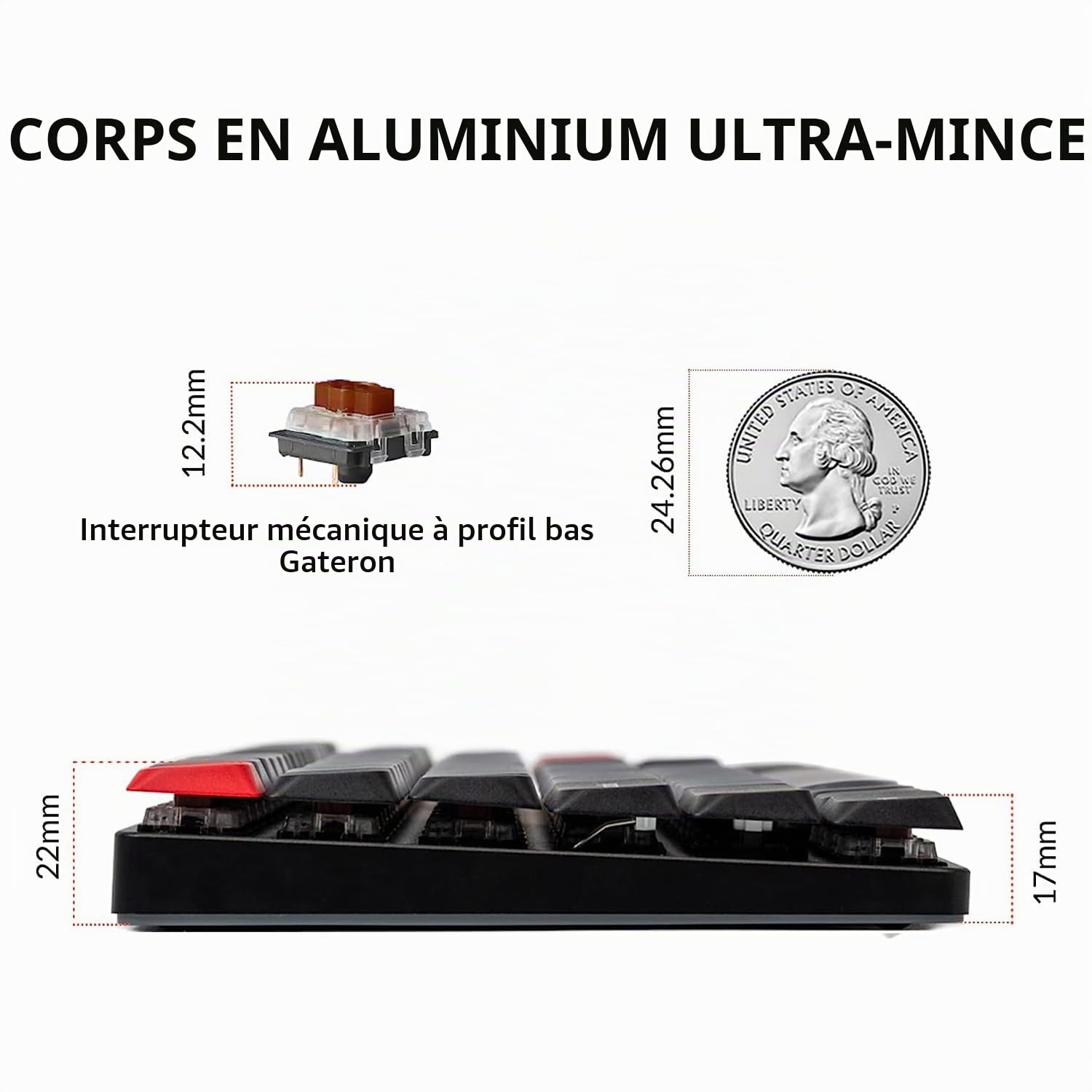 Keychron K5 Pro Clavier Mécanique sans Fil Ultra-Mince Personnalisé, Taille réelle 108 Touches Hot-Swap QMK/Via Programmable, Cadres en Aluminium Gateron Rouge Switch pour Mac/Windows/Linux, FR-ISO