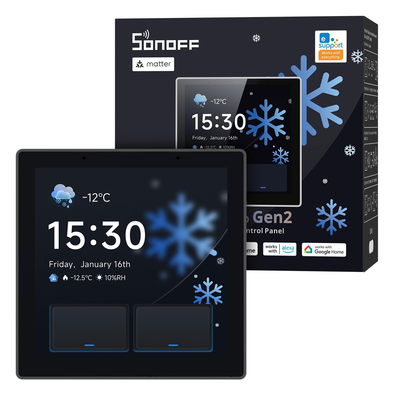 SONOFF NSPanel Pro Gen2 Smart Control Panel with Relay - Zigbee Hub & Matter Bridge, Home Assistant Integration, Thermostat, Security Alarm, 2.4/5GHz Wi-Fi, Works with Alexa, Google, Apple Home(Black)