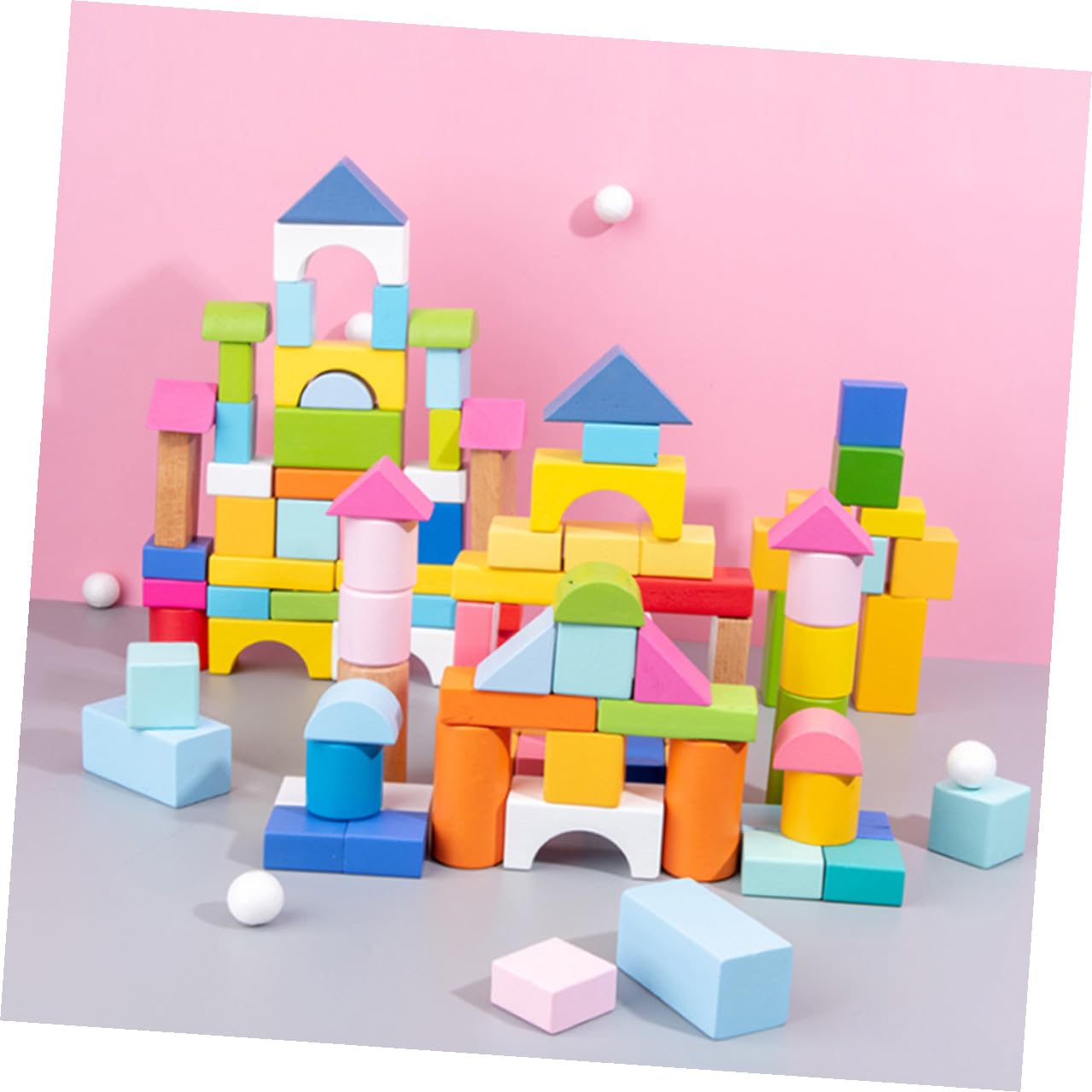 ifundom 100 Pezzi Blocchi di Costruzione in Legno Giocattoli Educativi per Bambini Forme Geometriche per Sviluppare Immaginazione e Abilità di Pensiero Gioco Didattico per Mani