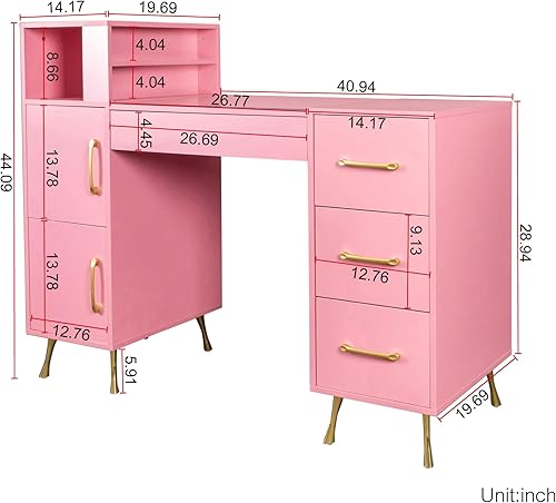 Miniatura 2 de Furnicare Mesa de manicura, escritorio de maquillaje de uñas con cajones, mesa de uñas para tecnología de uñas, almacenamiento de maquillaje,