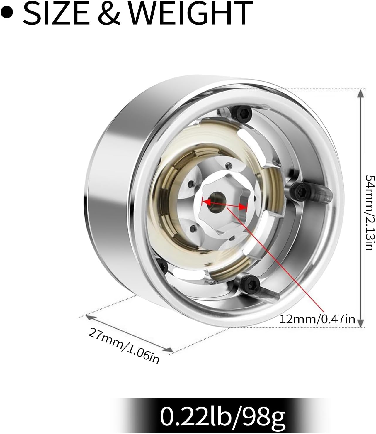 1.9 Beadlock Wheel Rims, Retro Vintage Design Wheel Hub for TRX4 F105 SCX10 Gen8 LC70 1/10 RC Crawler, Aluminum Alloy Plating, Electroplate Silver, 4 PCS