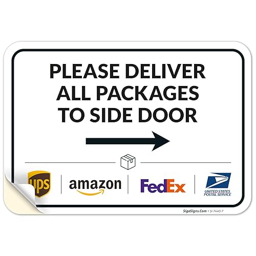Vista 368 de Cartel de entrega del paquete, letrero de instrucciones de entrega, 10 x 7 pulgadas, aluminio 040 libre de óxido, resistente a la decoloración