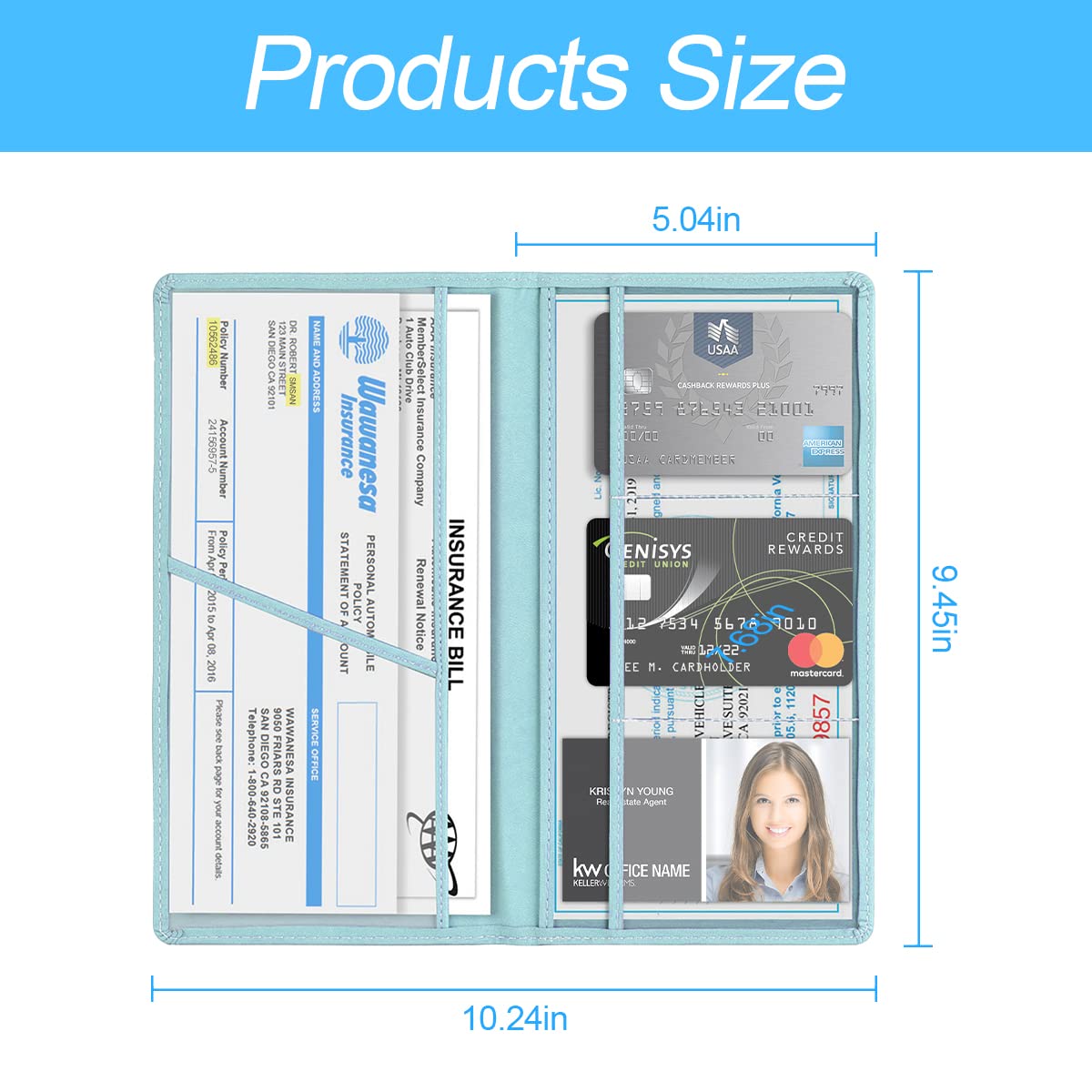 Car Registration and Insurance Card Holder PU Glove Box Essential Documents Paperwork Driver License Organizer for Car Wallet — view 2