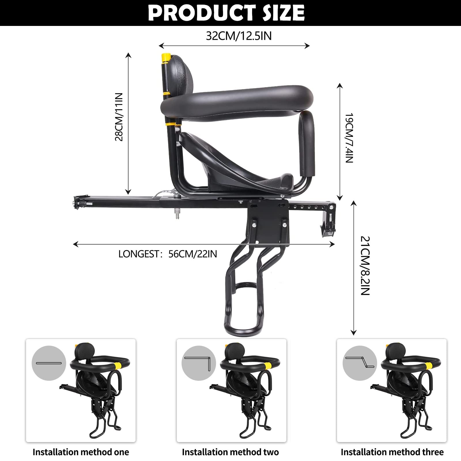 Honeyhouse Seggiolino Bicicletta Anteriore per Bambino | Pieghevole Sedile Seggiolino Anteriore con Braccioli e Pedale | per Bambini 2-6 Anni - Max 50KG