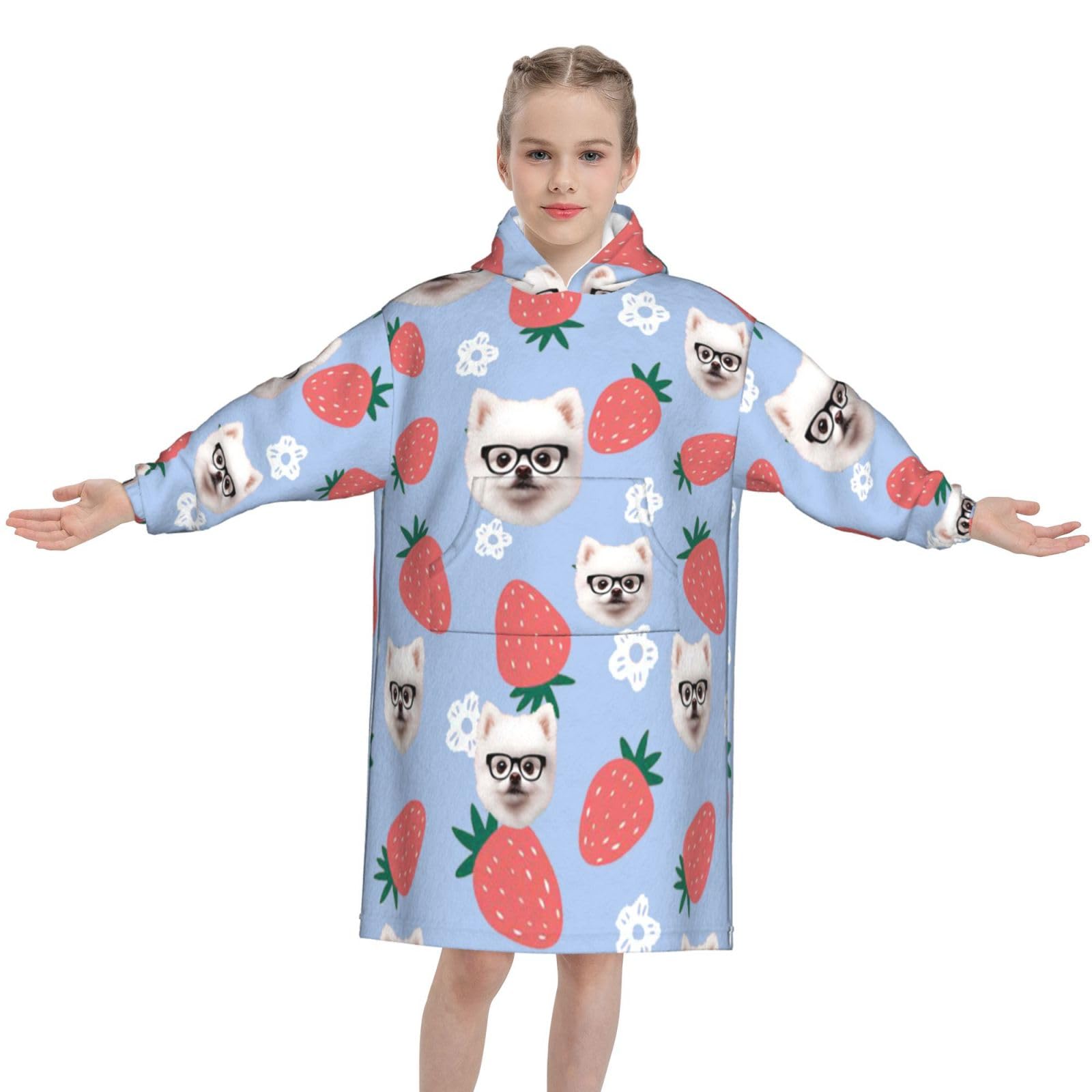 Custom Kids Hoodie Blanket – Add Your Text/Image/Photo Personalised Hooded Blanket for Boys & Girls, Cozy and Warm, Kids Oversized Hoodie, Wearable Blanket Winter Wear — image 1