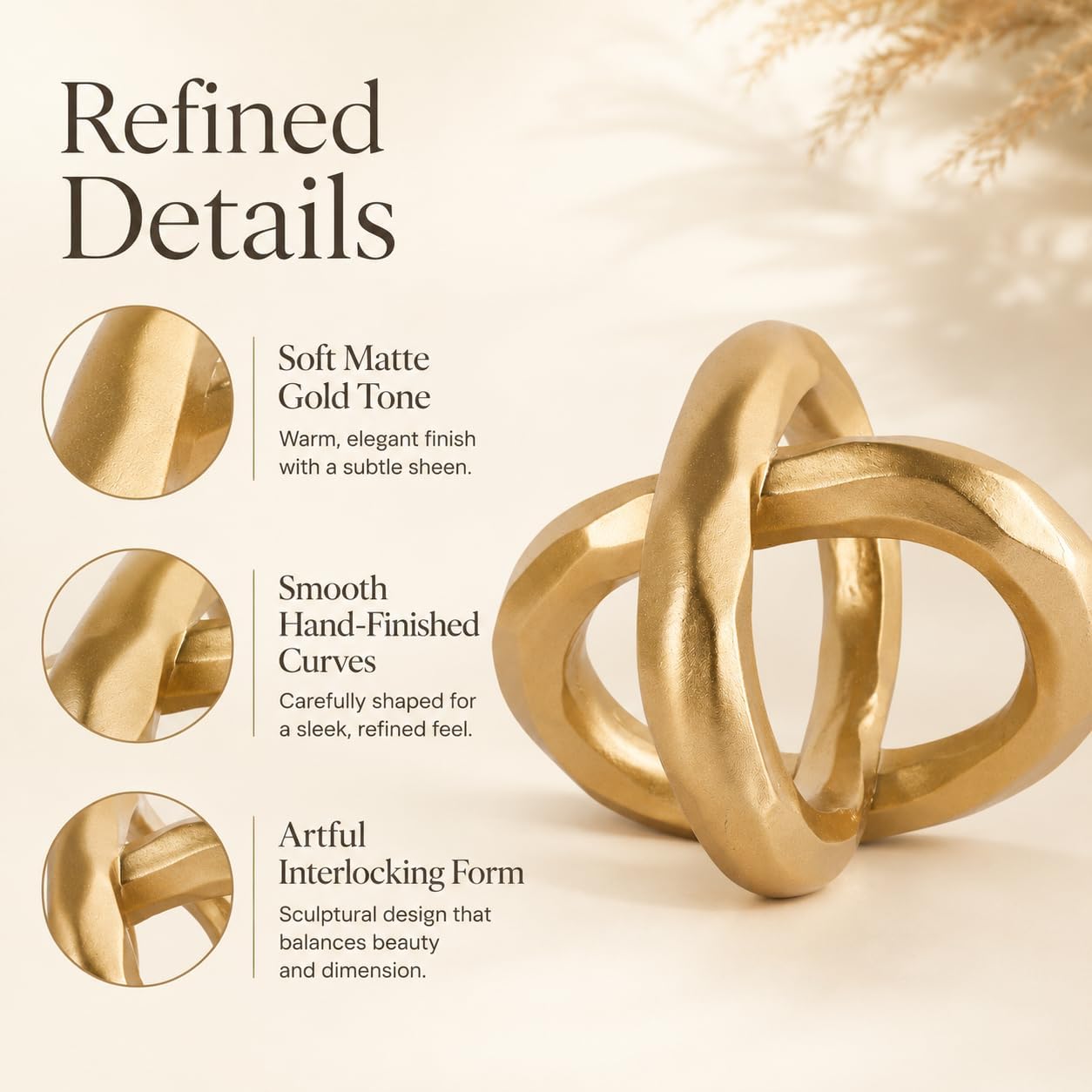 Modern Geometric Round Sculpture Gold Knot Statue Decor Tabletop Sculpture and Figurines Round Decorative Ornaments Knick Knacks Home Decor for Shelves Coffee Table Bookshelf Decoration Gifts (Gold)