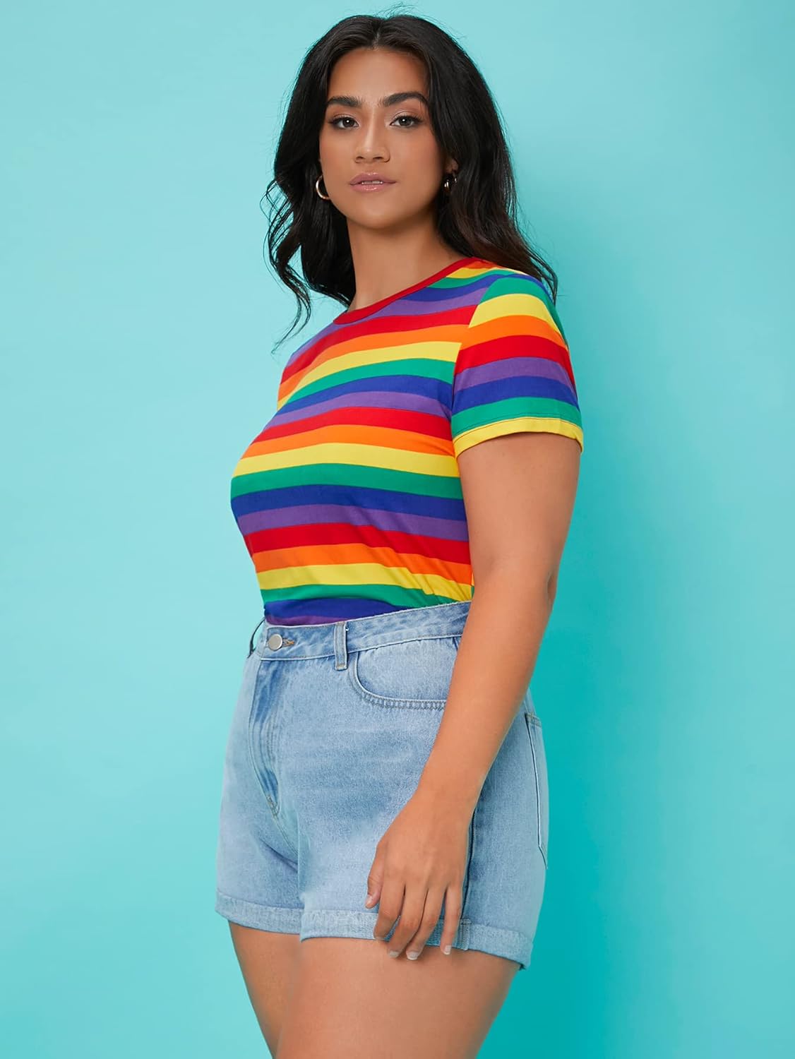 Floerns Women's Plus Size Striped Tee