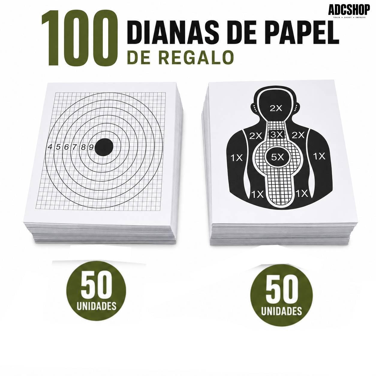 Cazabalines Airsoft. Tiro Dual + 100 dianas 17x17 cms x Objetivos móbiles
