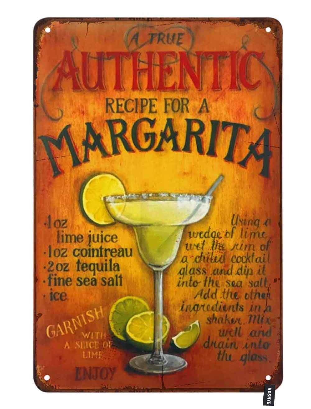 Kueprae Men's A2268 Margarita Tin Sign Lime Juice A True Authentic Recipe For A Cocktail Design Vintage Metal Tin Signs For Wo Wall Art Decor For Home Bars Clubs Cafes 8X12 Inch