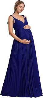 Sevintage Long Chiffon Maternity Dress for Baby Shower Photoshoot Pleated Wedding Guest Dress