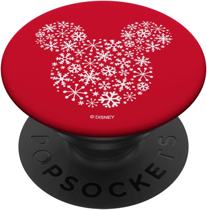 Disney Mickey Mouse Icon Holiday Snowflakes Red Background PopSockets MagSafe PopGrip for iPhone
