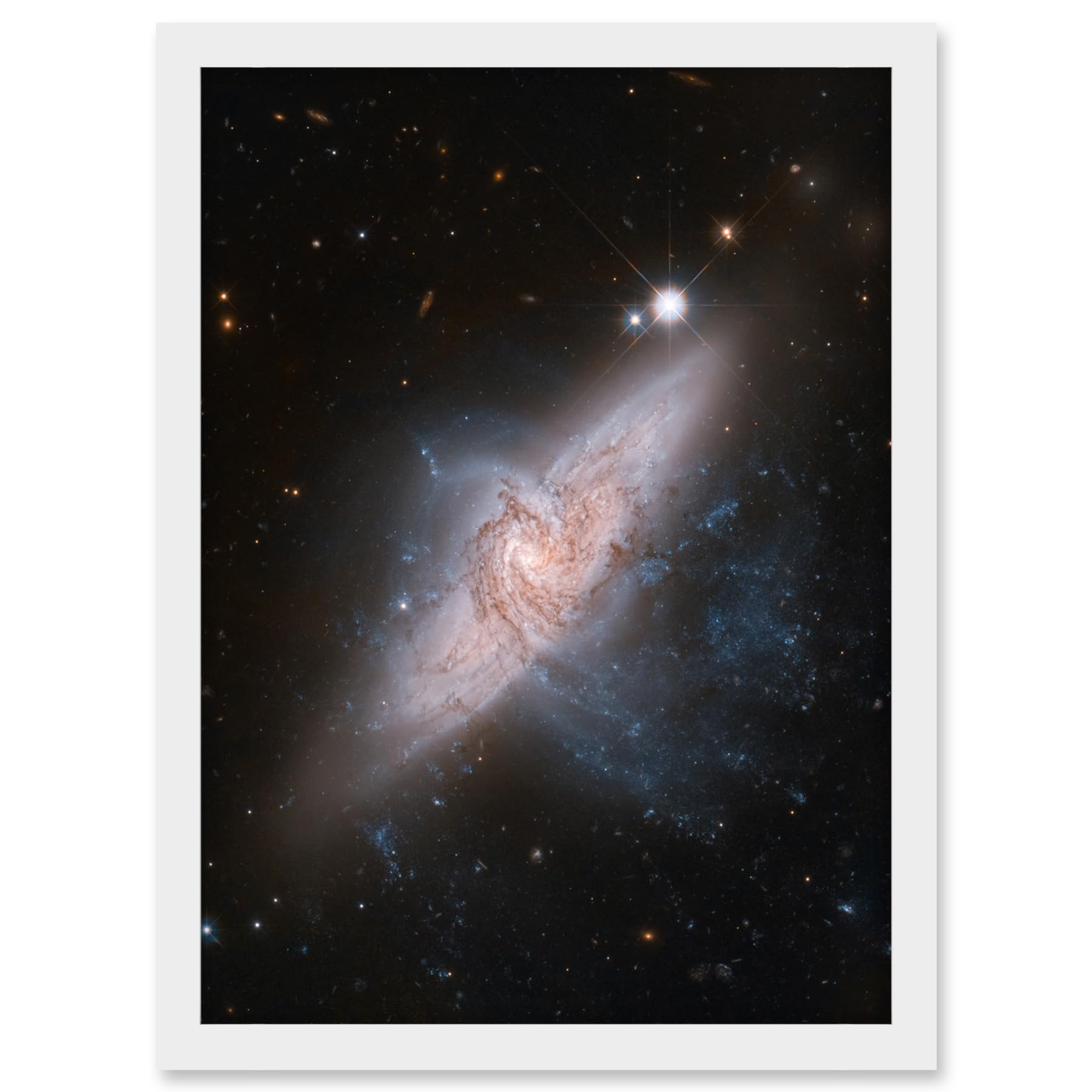Artery8 Hubble Space Telescope Image Chance Alignment Between Galaxies Mimics A Cosmic Collision NGC 3314 Overlapping Galaxy Angle Artwork Framed A3 Wall Art Print