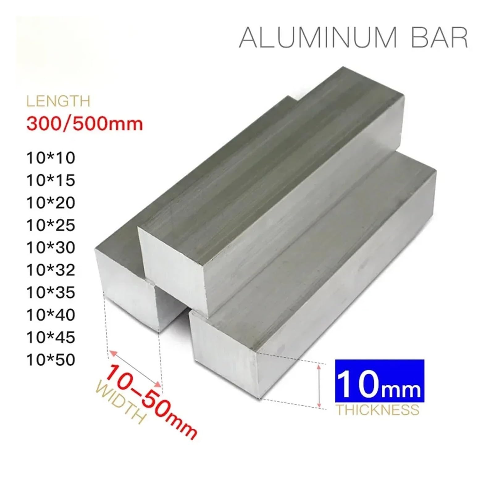 Aluminiumstange Aluminiumstange, Dicke 10 mm, Breite 10–80 mm, Länge 300–500 mm(10 x 60 x 300mm)