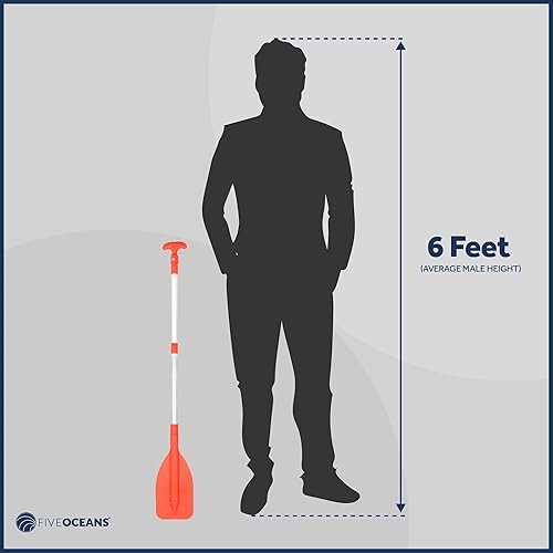 Miniatura 8 de Five Oceans Paleta telescópica de emergencia, paletas de barco, paleta naranja flotante, se extiende de 21 a 42 pulgadas, diseño compacto para un