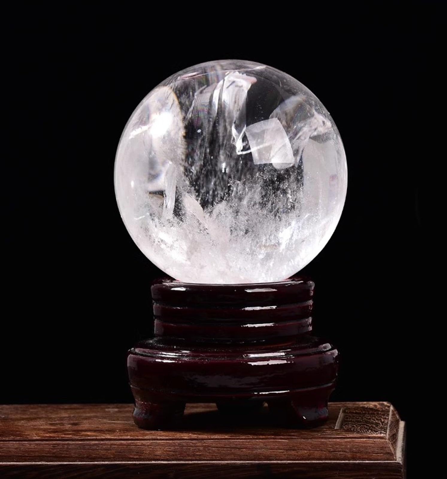 BJXKHFPIV White Crystal Balls Clear White Crystal Quartz Sphere Ball Collection Ornament +Wooden Base,Fengshui Divination Decor,6cm