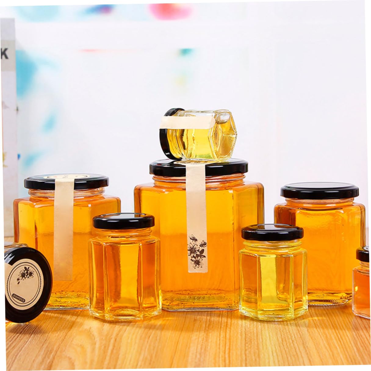 10 Stück Sechseckige Glas Vorratsbehälter 85ml Zuckertank Honigaufbewahrungsflasche Transparent aus Glas für Küche und Haushalt