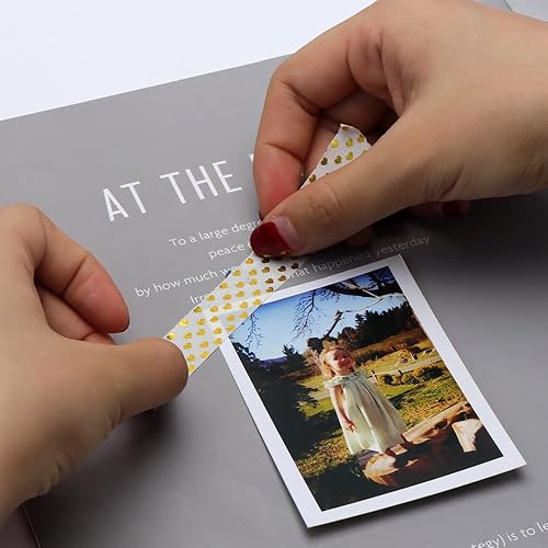 Miniatura 5 de NatSumeBasics Juego de cintas washi de aluminio, 2 cintas Washi de corazón dorado de 0.6 pulgadas x 32 pies, cinta adhesiva para diarios de