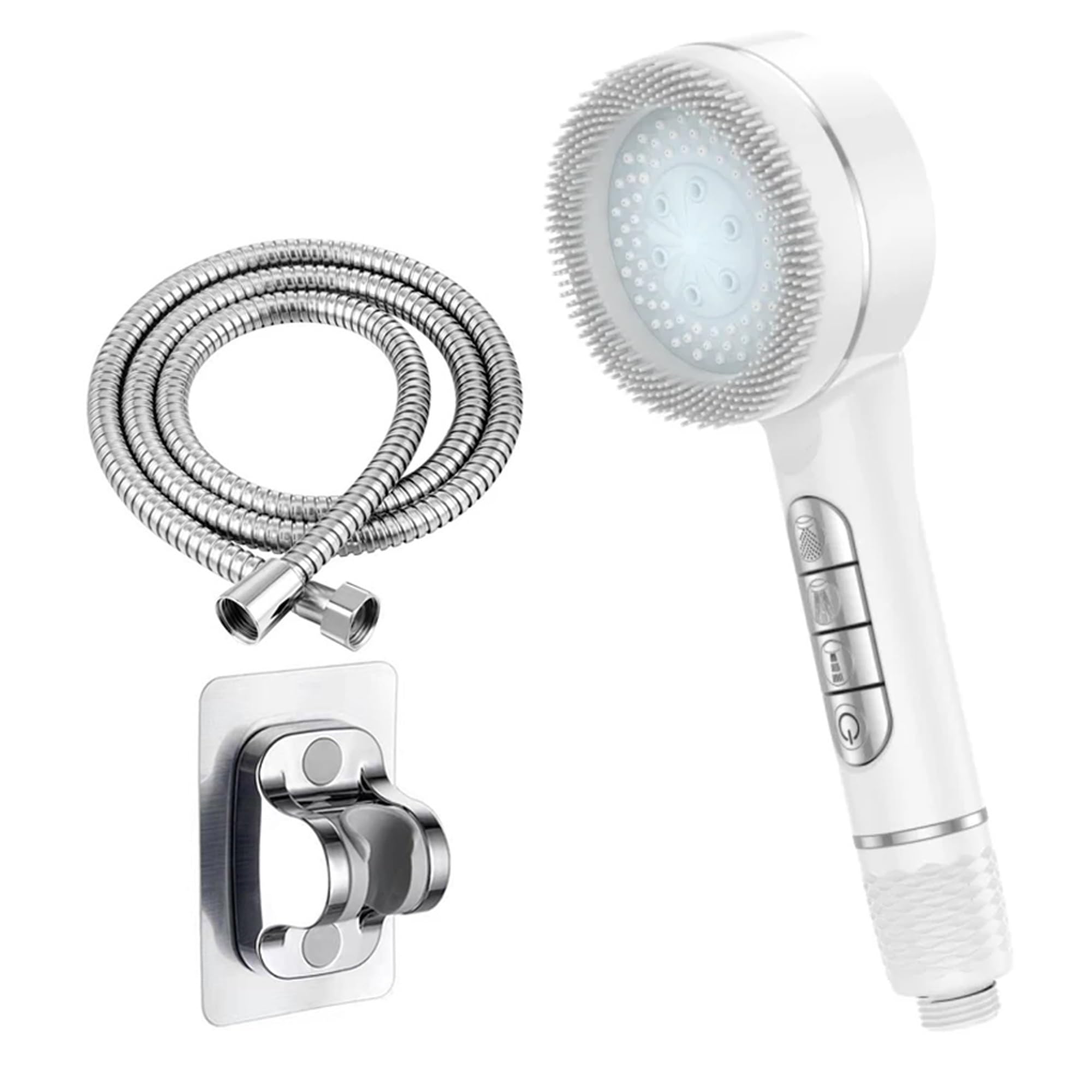 Doccia con filtro ad alta pressione, 4 modalità di getto regolabili, soffione massaggiante, filtro sostituibile con tubo flessibile lungo 78 pollici(Bianco,2m/78in)