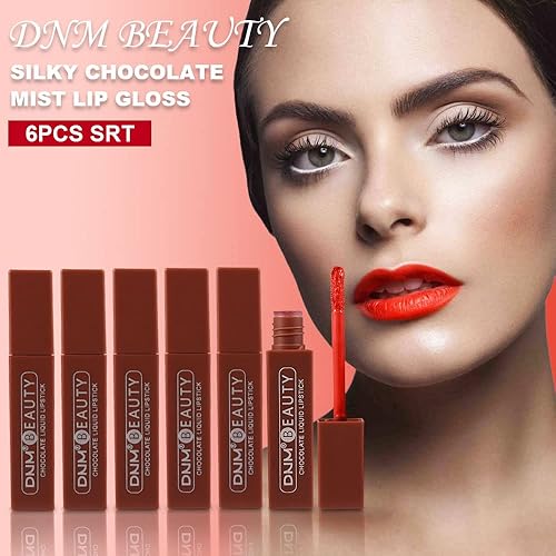 Miniatura 3 de Juego de 6 lápices labiales líquidos de color chocolate mate, brillo de labios, para mujeres, color rojo oscuro profundo, 24 horas de permanencia en