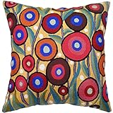 Kashmir Designs Yellow Floral Poppy Pillow Cover - Red Floral Outdoor Pillowcase - Suzani Accent Pillow - Flower Accent Cushions - Hand Embroidered Wool - Size 18x18