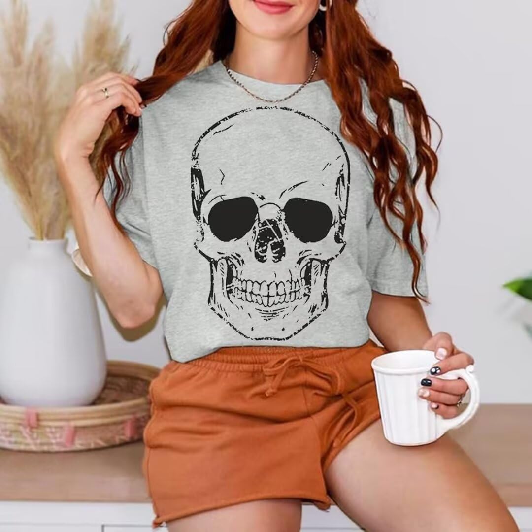Funny Graphic T Shirt for Women Cute Skull Bat Printed Short Sleeve Vintage Inspired Tee Tops - Image 3