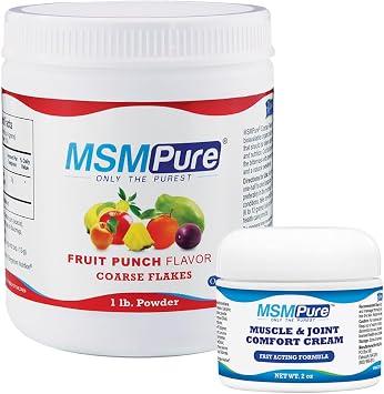 KALA HEALTH MSMPure Fruit Punch Flavored Coarse Flakes 1lb and Muscle & Joint Cream 2oz Bundle