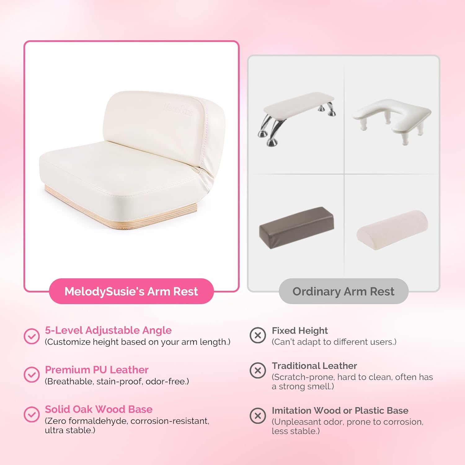 MelodySusie Foldable Manicure Arm Rest for Nails Tech, Adjustable Nail Arm Rest for Acrylic Nail Art, Professional PU Leather Nail Hand Rest Stand for Manicurist, White