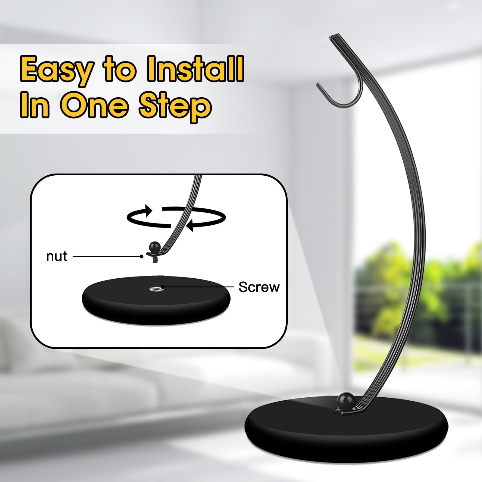 HOMKULA Banana Holder Stand - Banana Hook Hanger, Banana Tree Holder, Banana Rack for Kitchen Counter, Stainless Steel&Wooden Base (Black) - Image 3