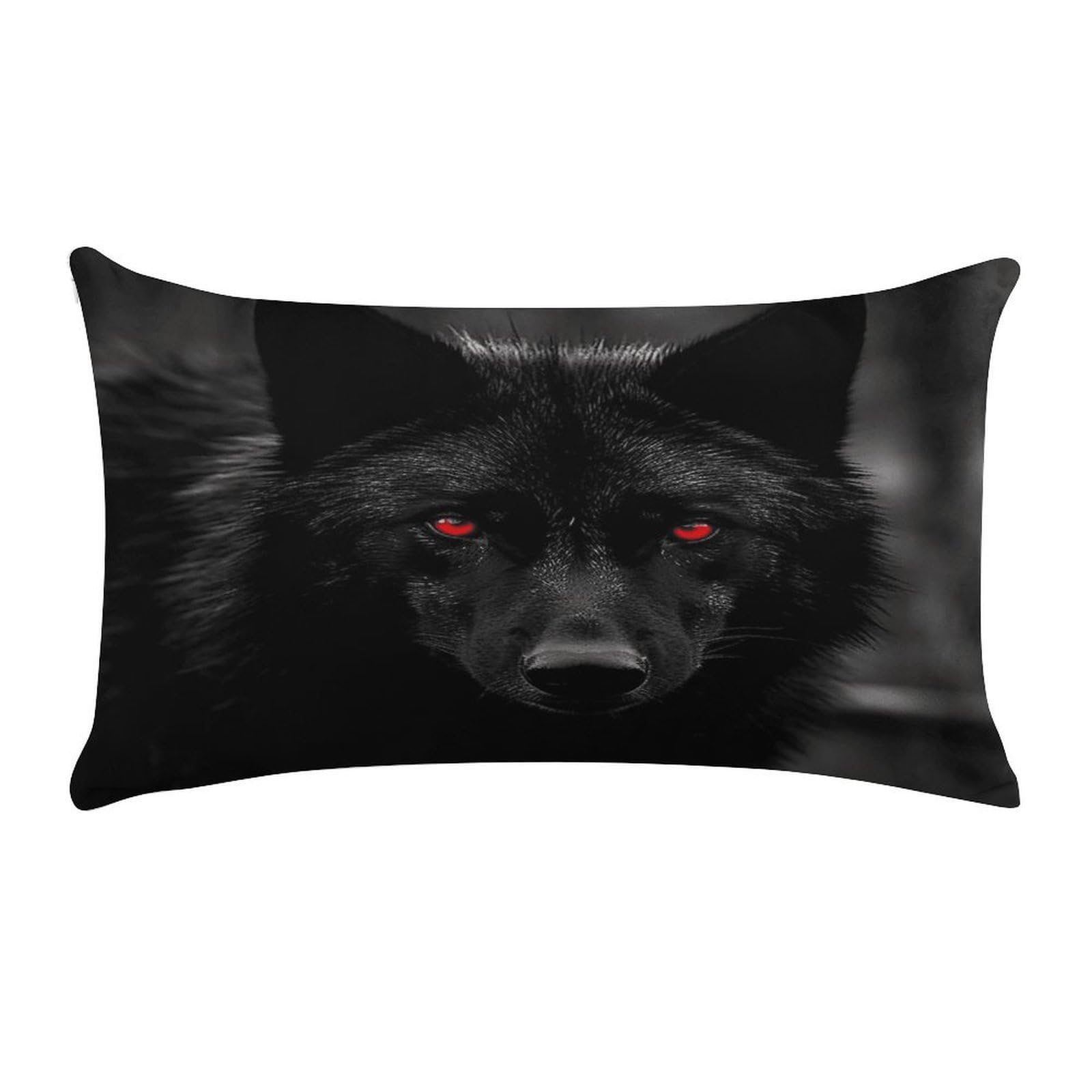 VstaDank Black Red Eyed Wolf Throw Pillow Cover Rectangular Lumbar Throw Pillow Case Soft Farmhouse Accent Decorative Cushion Cases Short Plush Pillowcase with Zipper 12 X 20 Inch
