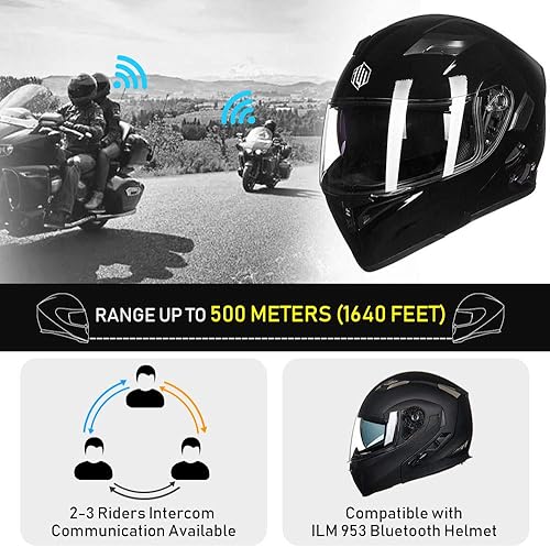 Miniatura 3 de ILM 902BT - Casco de motocicleta con Bluetooth, modular, abatible, de cara completa, doble visera, MP3, intercomunicador, radio FM, aprobado por el